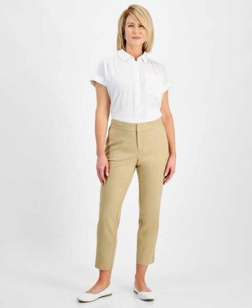 Petite Mid Rise Linen-Blend Ankle Pants, Created for Macy's