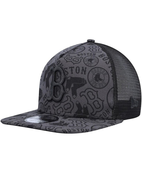 Men's Black Boston Red Sox Repeat A-Frame 9FIFTY Trucker Snapback Hat