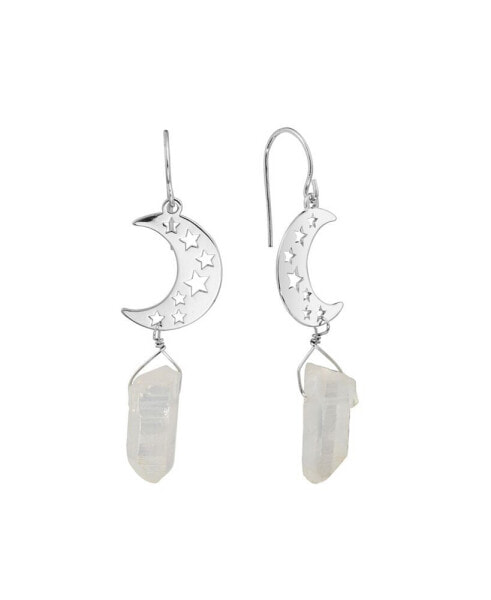 Aurora Borealis or Mystic Quartz Silver Plated Half Moon Drop Earrings