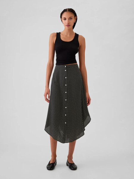 Crepe Handkerchief Hem Midi Skirt