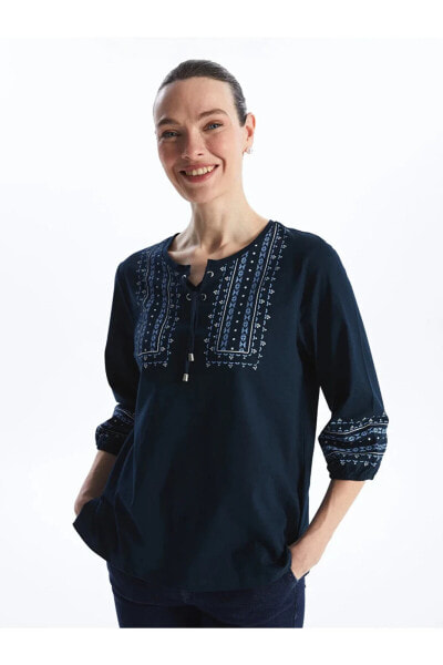 LCW Grace Bağlamalı Yaka Desenli Kadın Bluz
