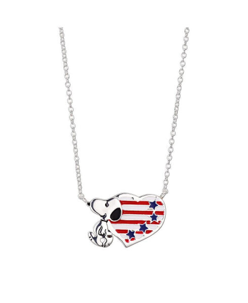 Silver Plated "Snoopy" Americana Heart Pendant Necklace, 16"+2" for Unwritten