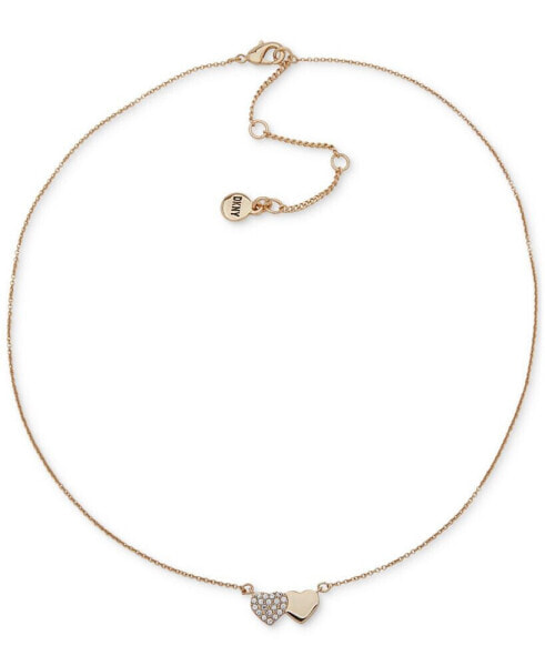 DKNY gold-Tone Pavé Crystal Double Heart Pendant Necklace, 16" + 3" extender