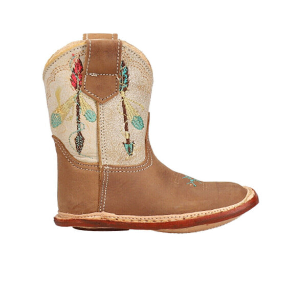 Roper Arrow Feather Embroidery Square Toe Cowboy Infant Boys Brown Casual Boots