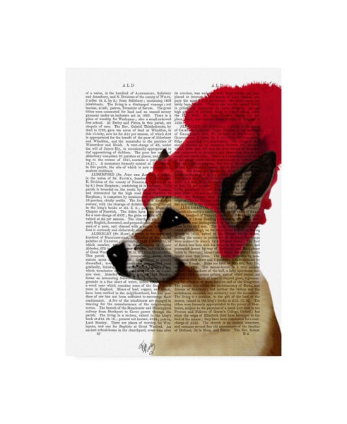 Fab Funky German Shepherd in Red Woolly Hat Canvas Art - 15.5" x 21"