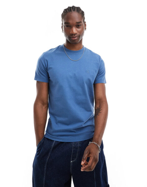 Calvin Klein Jeans logo t-shirt in mid blue