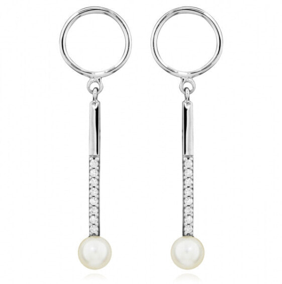 Elegant earrings with zircons and pearl SC440