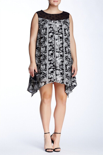 Want & Need Black/ Ivory Lace Insert Printed Dress (Plus Size) Sz 2X