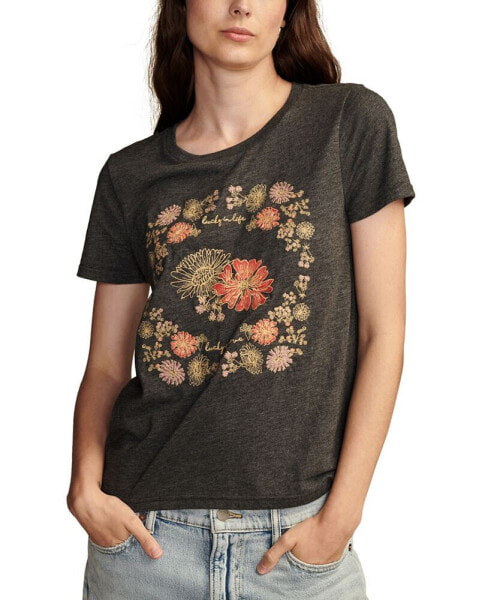 Women's Floral Embroidery Classic Crewneck T-Shirt