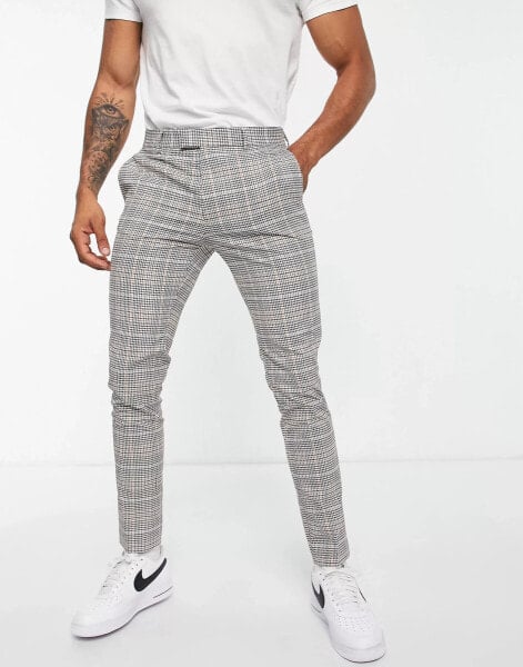 Topman skinny smart trousers in black check