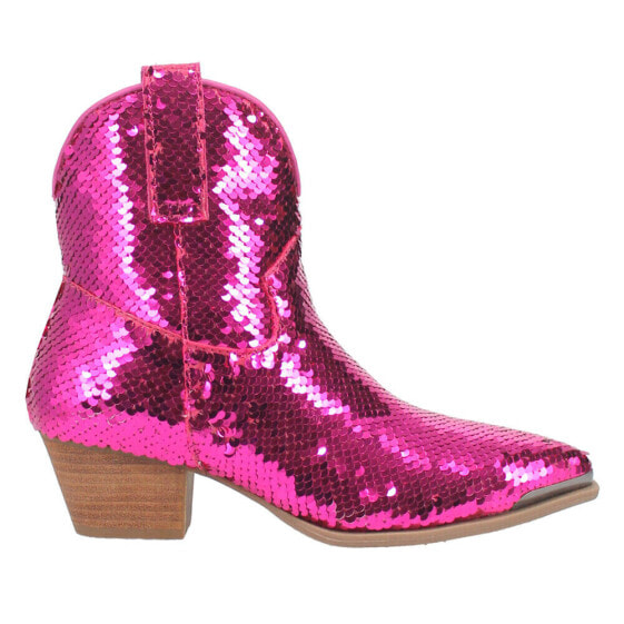 Dingo Bling Thing Sequin Snip Toe Cowboy Booties Womens Pink Casual Boots DI180-