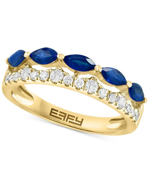 Кольцо EFFY Sapphire & Diamond Double Row  in 14k Gold