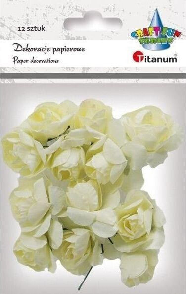 Titanum Papierowe róże na druciku jasnokremowe 25mm 12szt