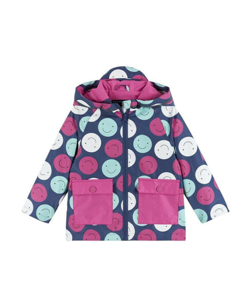 Little Girls Smiley Print Color Change Raincoat