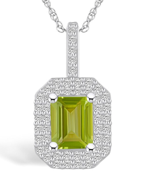 Macy's peridot (1-3/4 Ct. T.W.) and Diamond (1/2 Ct. T.W.) Halo Pendant Necklace in 14K White Gold