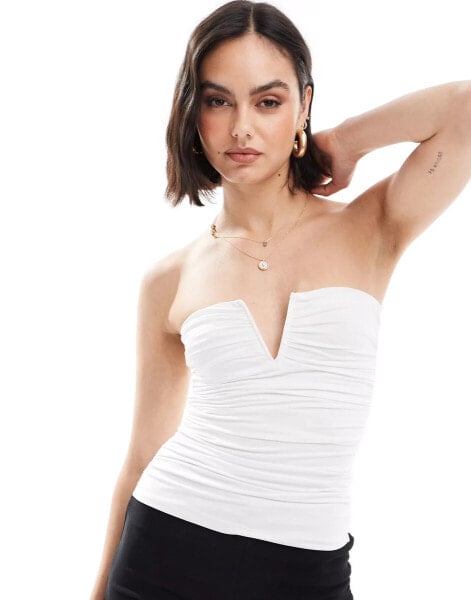 Stradivarius v-neck detail bandeau top in white