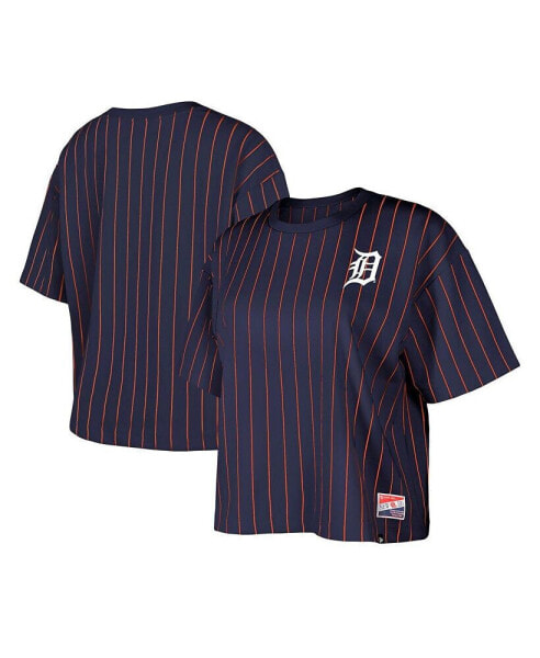 Women's Navy Detroit Tigers Boxy Pinstripe T-shirt