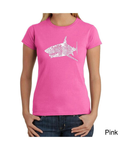 Women's Word Art T-Shirt - Species of Sharks