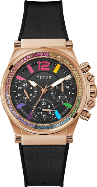 Женские часы Guess Charisma черные, розовое золото 38 мм GW0562L3