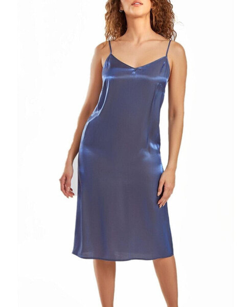 Skyler Plus Size Irredesant Satin Dress with Adjustable Straps