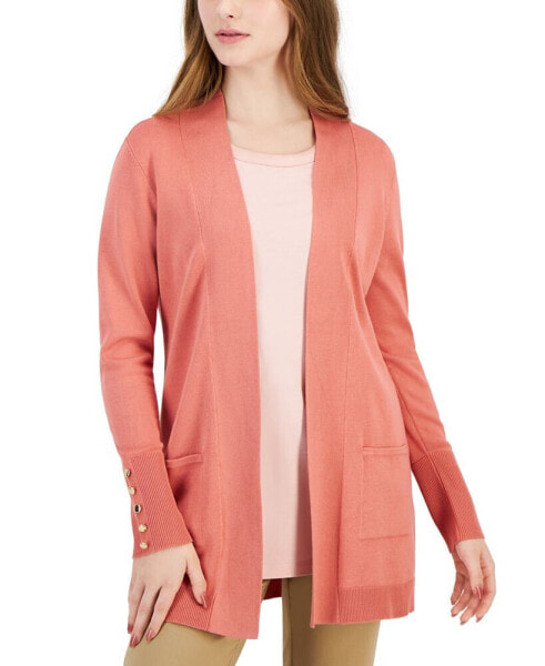 Petite Open-Front Button-Cuff Cardigan, Created for Macy's