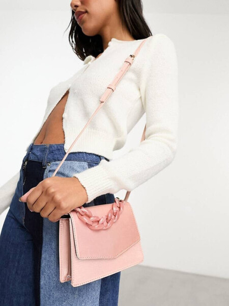 ASOS DESIGN resin top handle crossbody bag with detachable strap in blush