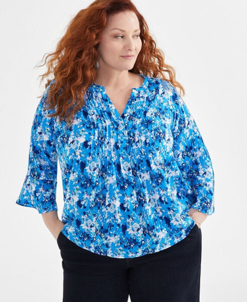 Plus Size Printed Pintuck Blouse, Created for Macy's