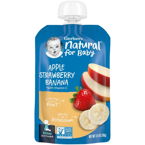 Gerber, Natural for Baby, 2nd Foods, яблоко, клубника и банан, 99 г (3,5 унции)