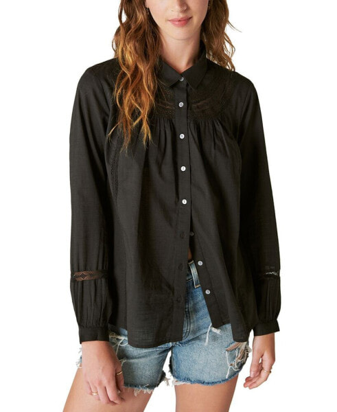 Women's Lace Trimmed Button-Front Shirt