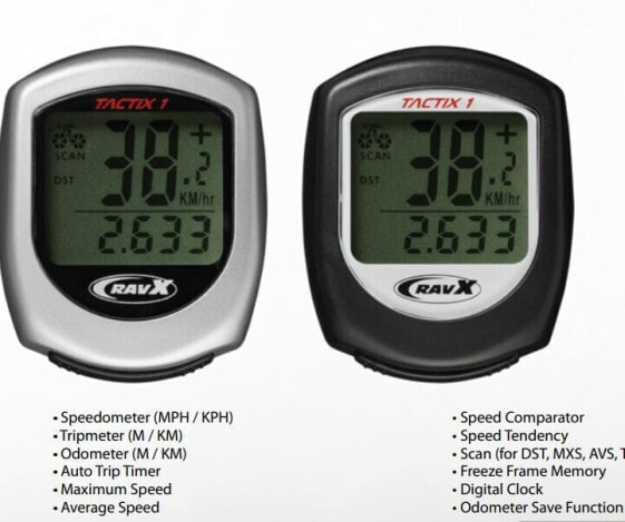 RavX Tactix 1 / 12-Function Wireless Cycling Computer /Speed,Cadence, LCD/Silver