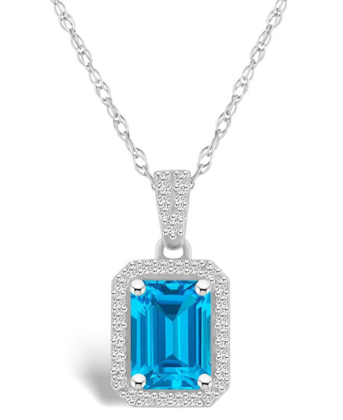 Topaz (2 ct. t.w.) and Lab Grown Sapphire (1/5 ct. t.w.) Halo Pendant Necklace in 10K White Gold