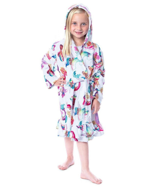 Mattel Girls' Fantasy Mermaid Fairy Rainbow Ruffled Kids Bathrobe Robe