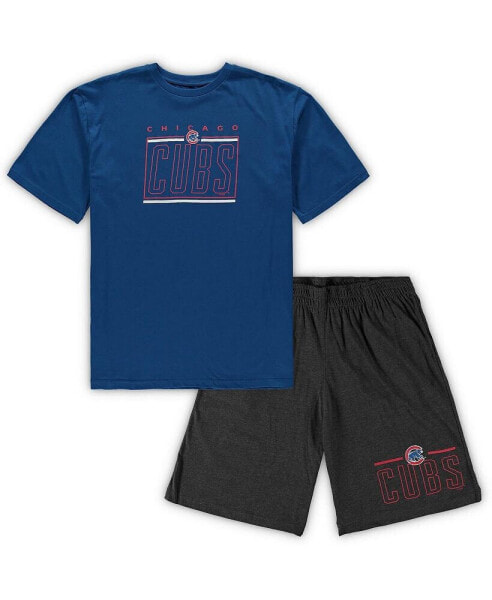Men's Royal, Heathered Charcoal Chicago Cubs Big and Tall T-shirt and Shorts Sleep Set