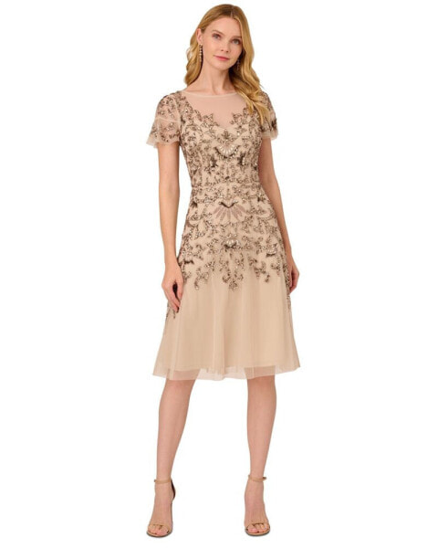 Women's Embellished Flutter-Sleeve Dress