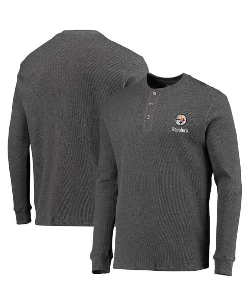 Men's Heathered Gray Pittsburgh Steelers Logo Maverick Thermal Henley Long Sleeve T-shirt