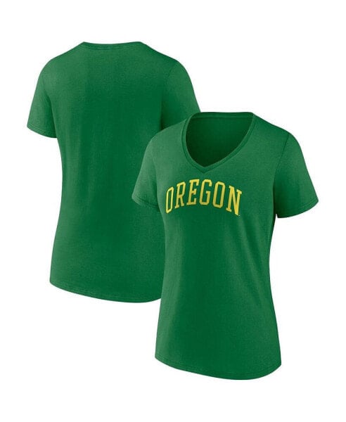Women's Green Oregon Ducks Basic Arch V-Neck T-shirt