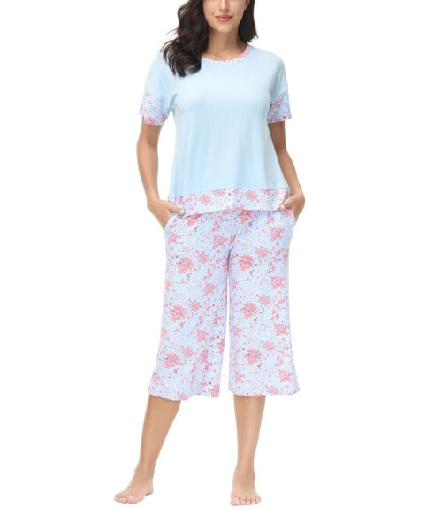 Пижама INK+IVY женская с коротким рукавом и принтованными капри