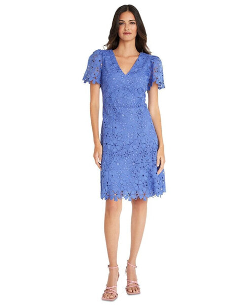 Women's Lace Puff-Sleeve A-Line Dress