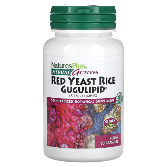 Травяные активы, красные дрожжи риса Gugulipid, 450 мг, 60 веганских капсул NaturePlus