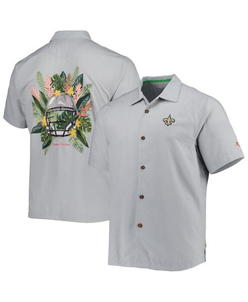 Men's Gray New Orleans Saints Coconut Point Frondly Fan Camp IslandZone Button-Up Shirt