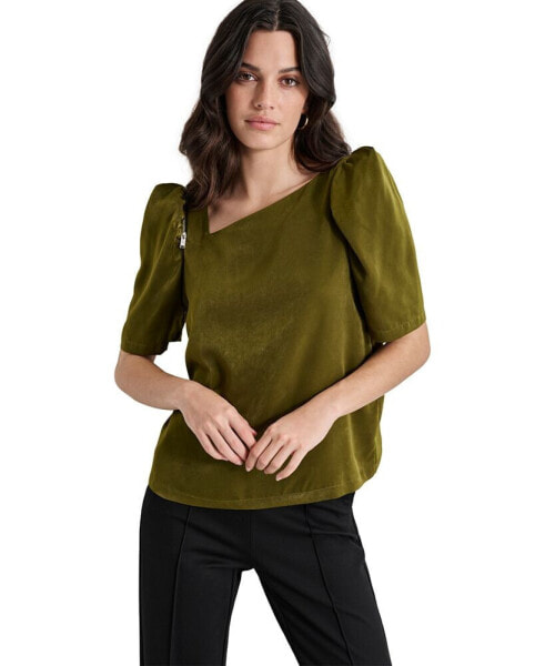 Women's Satin Puff-Sleeve Blouse