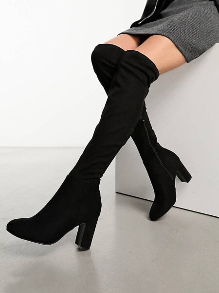 New Look suede knee high boots in black