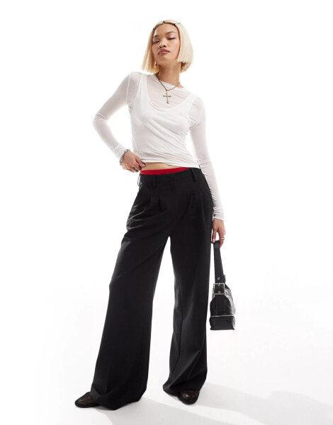 COLLUSION relaxed wide leg tailored trousers in black