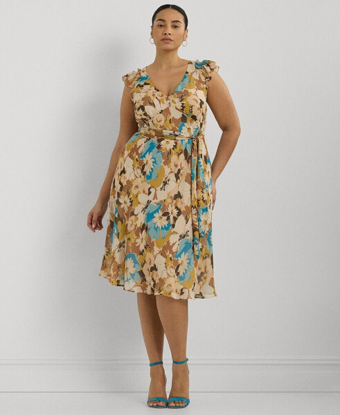 Plus Size Floral Empire-Waist A-Line Dress