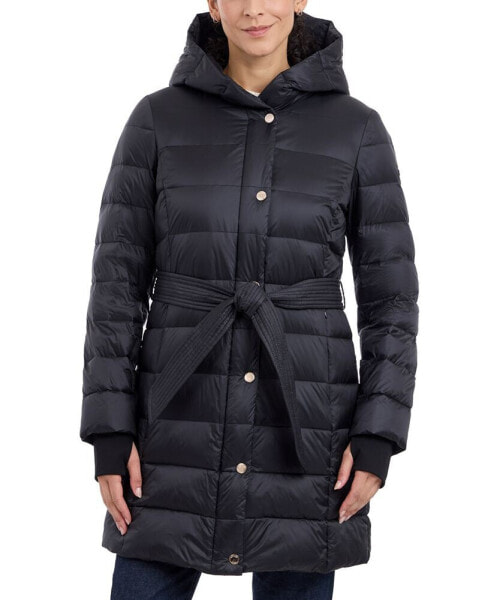 Women's Belted Hooded Puffer Coat, Created for Macy's