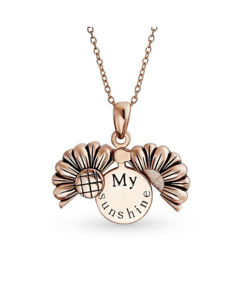 Personalize Floral Flower Inspirational Saying My SUNSHINE Words Sunflower Open Locket Pendant Necklace Girlfriend Rose Gold Plated Sterling Silver