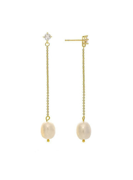 Cubic Zirconia and Pearl Chain Drop Dangle Earrings