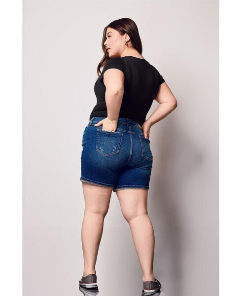 Plus Size Denim Rolled Shorts