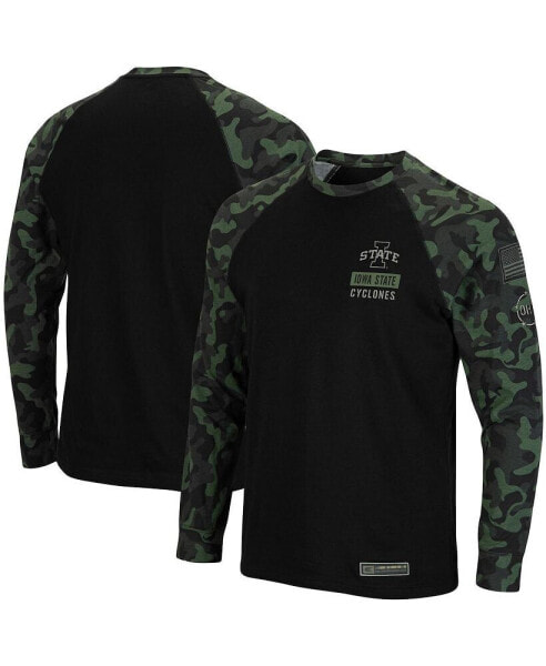 Men's Black Iowa State Cyclones OHT Military-Inspired Appreciation Raglan Camo Long Sleeve T-shirt