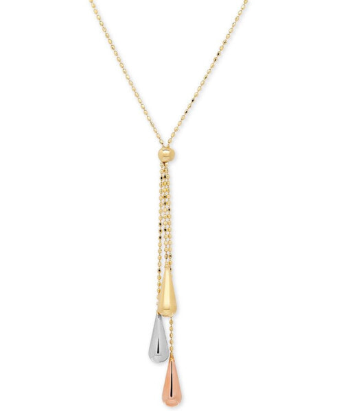 Italian Gold tri-Gold Lariat Necklace in 14k Gold, White Gold and Rose Gold